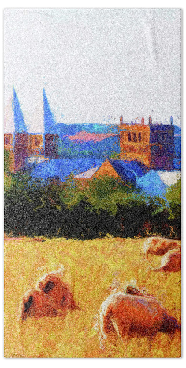 Southwell Minster Prints Beach Towel featuring the mixed media Southwell Minster by Ann Leech
