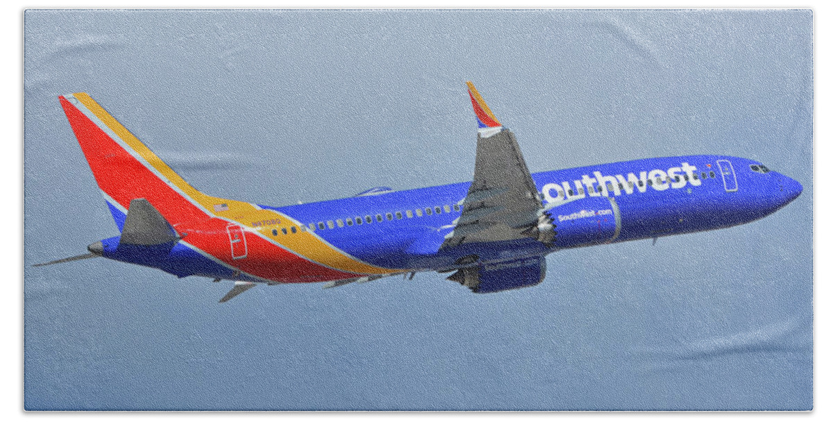 Airplane Beach Sheet featuring the photograph Southwest Boeing 737-8 Max N8708Q Phoenix Sky Harbor October 10 2017 by Brian Lockett