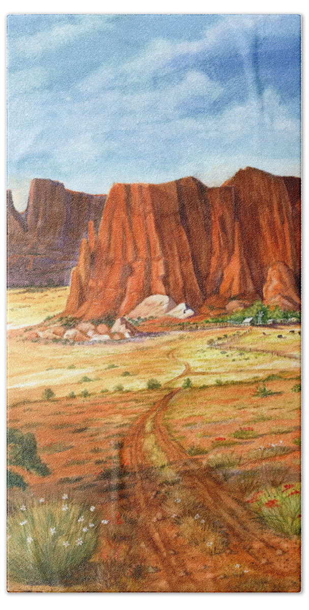 Southwest Landscape Beach Sheet featuring the painting Southwest Red Rock Ranch by Marilyn Smith