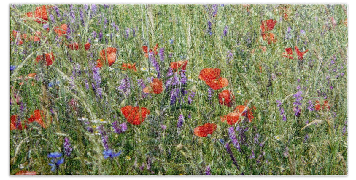 Poppy Beach Towel featuring the photograph Spanish Meadow with Poppies 1 by Valerie Ornstein