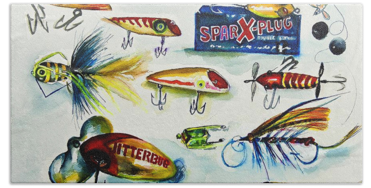 SPARK- Plug Fishing Lures Beach Towel by Johnnie Stanfield - Pixels