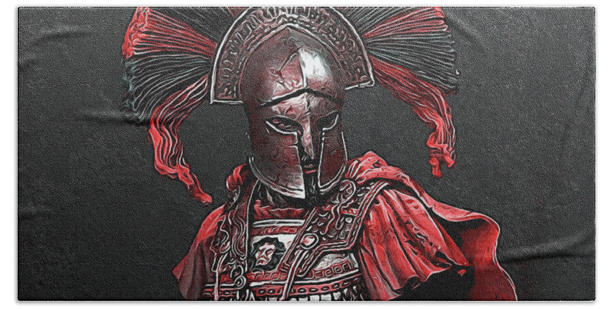 Spartan Warrior Beach Towel featuring the painting Spartan General by AM FineArtPrints