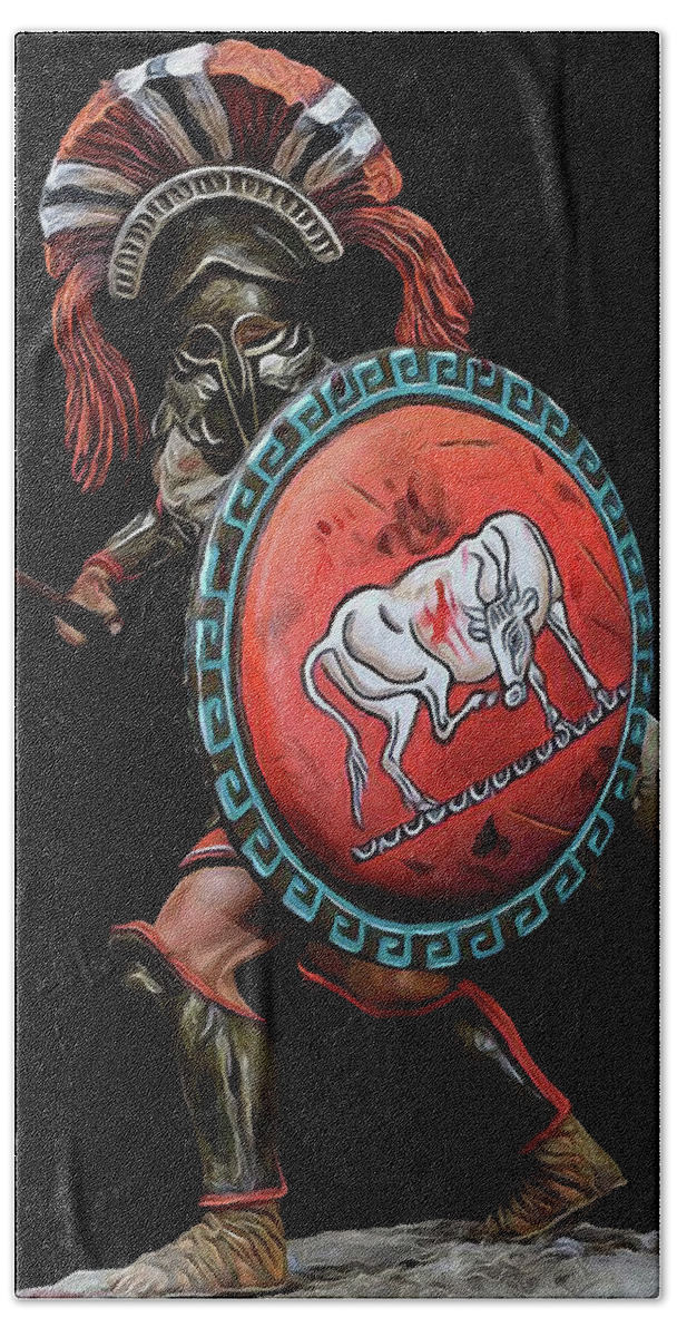 Spartan Warrior Beach Towel featuring the painting Spartan Hoplite - 01 by AM FineArtPrints