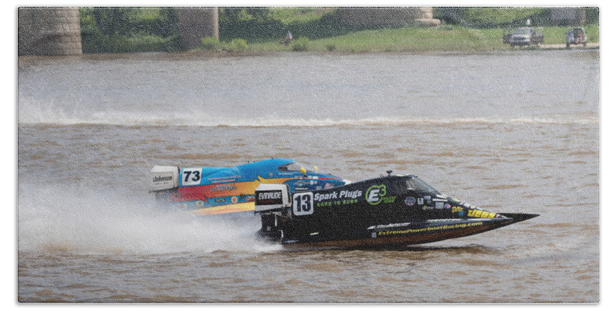 Speed Boat Beach Towel featuring the photograph Speed Boats On The Ohio by Holden The Moment