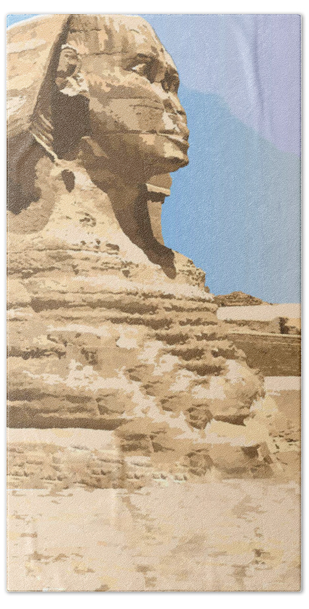 Sphinx Beach Towel featuring the digital art Sphinx Pyramid, Egypt by Inge Lewis