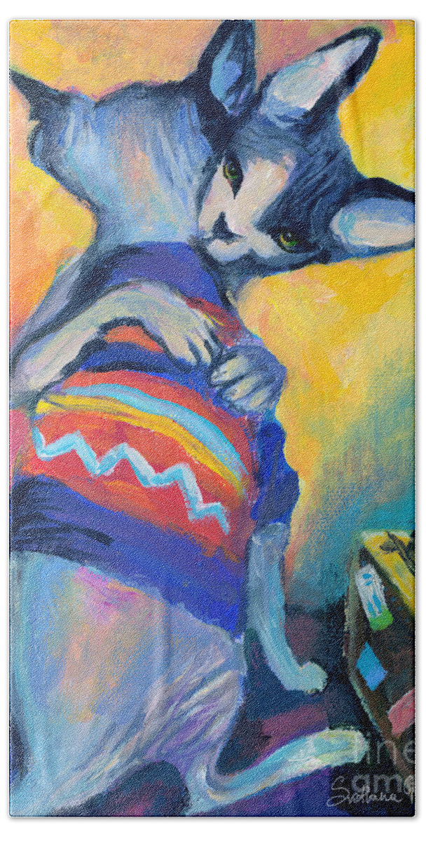 Sphynx Cat Picture Beach Towel featuring the painting Sphynx Cats Friends by Svetlana Novikova