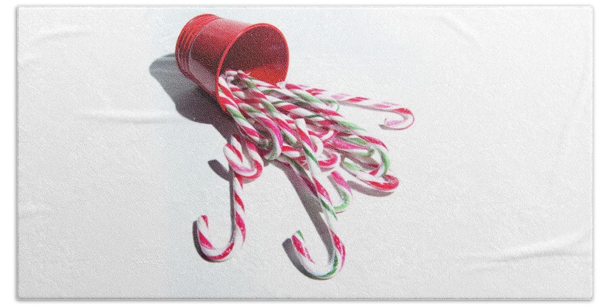 Helen Northcott Beach Towel featuring the photograph Spilled Candy Canes by Helen Jackson