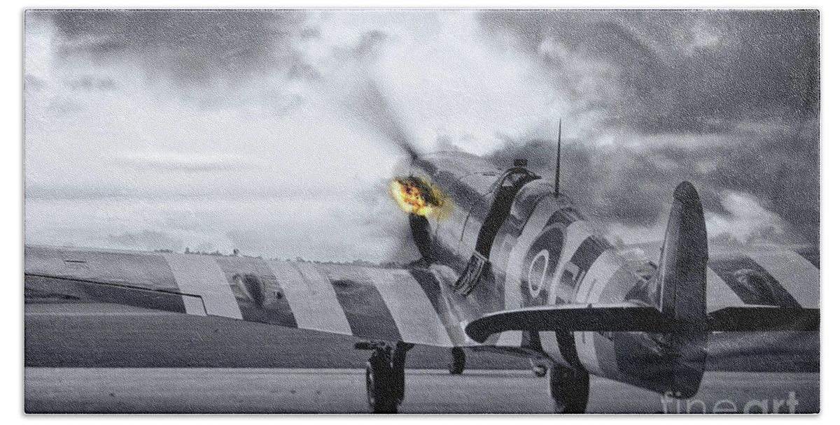 Spitfire Beach Towel featuring the photograph Spitfire AB910 Spitting Fire by Airpower Art