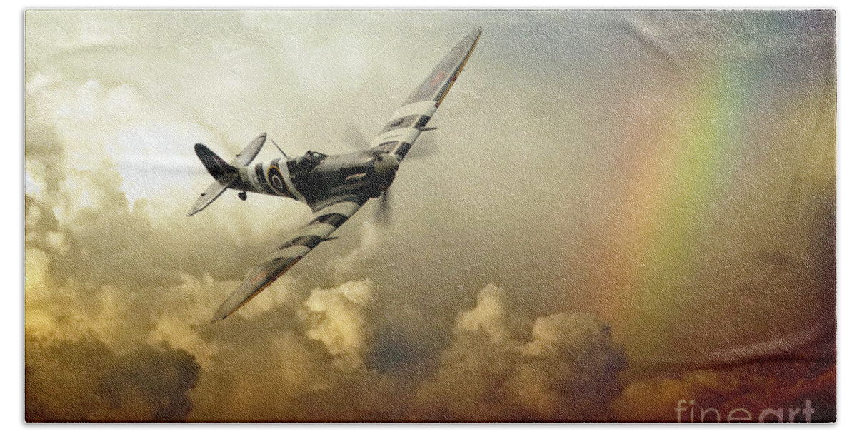 Supermarine Beach Towel featuring the digital art Spitfire Passing Through The Storm by Airpower Art