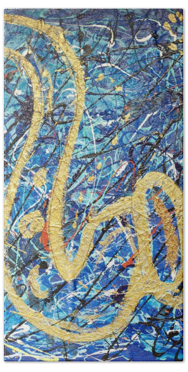 Brass Beach Towel featuring the mixed media Splash of Brass 3 by Demitrius Motion Bullock