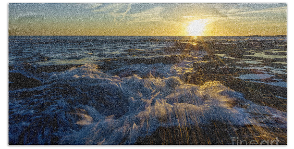 Andalucia Beach Towel featuring the photograph Splash Wave on Sunset Cadiz Sapin by Pablo Avanzini