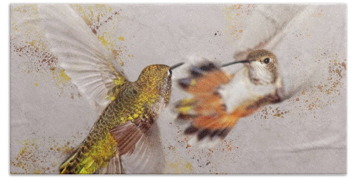 Rufous Hummingbirds Beach Sheet featuring the photograph Splatter Wars II by Leda Robertson