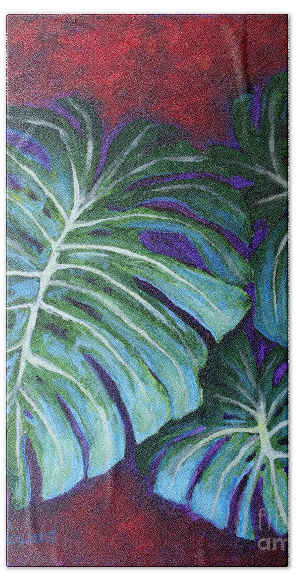 Leaves Beach Towel featuring the painting Split Leaf Philodendron by Phyllis Howard