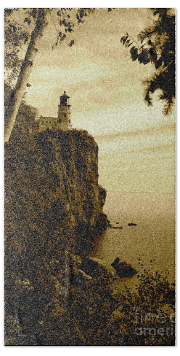 Lighthouse Beach Towel featuring the photograph Split Rock by Becqi Sherman