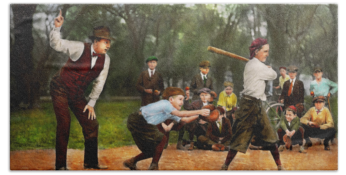Baseball Beach Towel featuring the photograph Sport - Baseball - Strike one 1921 by Mike Savad