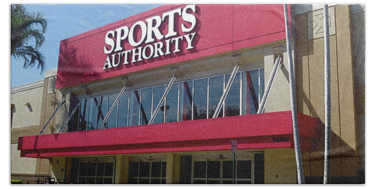 Photo Of Sports Authority Building Exterior In Boca Raton Beach Towel featuring the photograph Sports Authority Building. Florida by Robert Birkenes