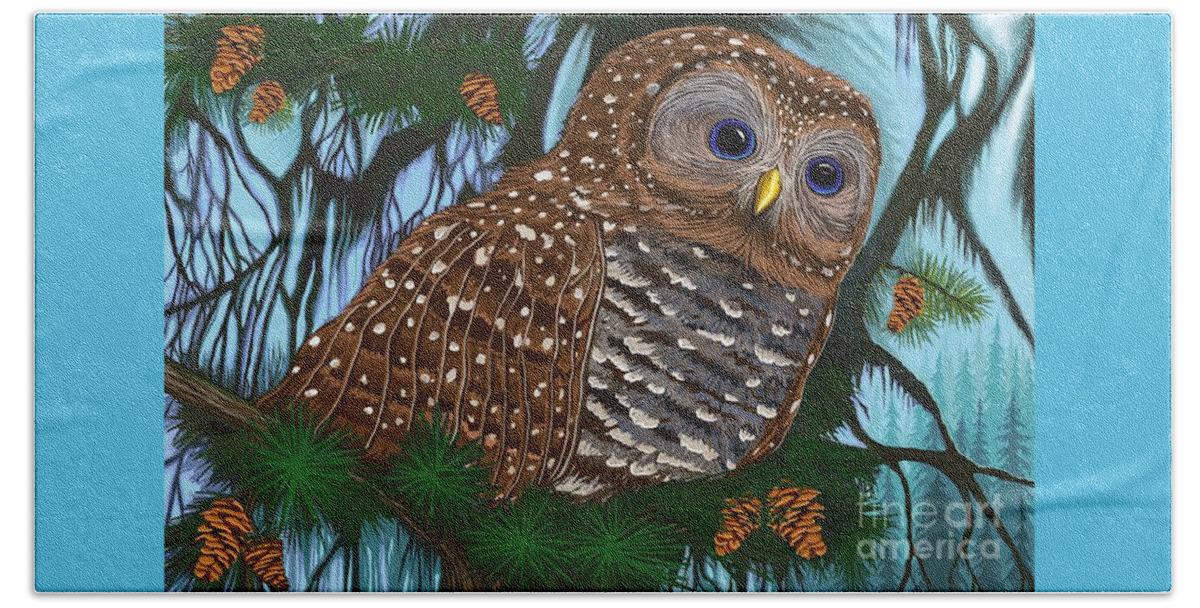 Owl Beach Towel featuring the digital art Spotted Owl by Nick Gustafson