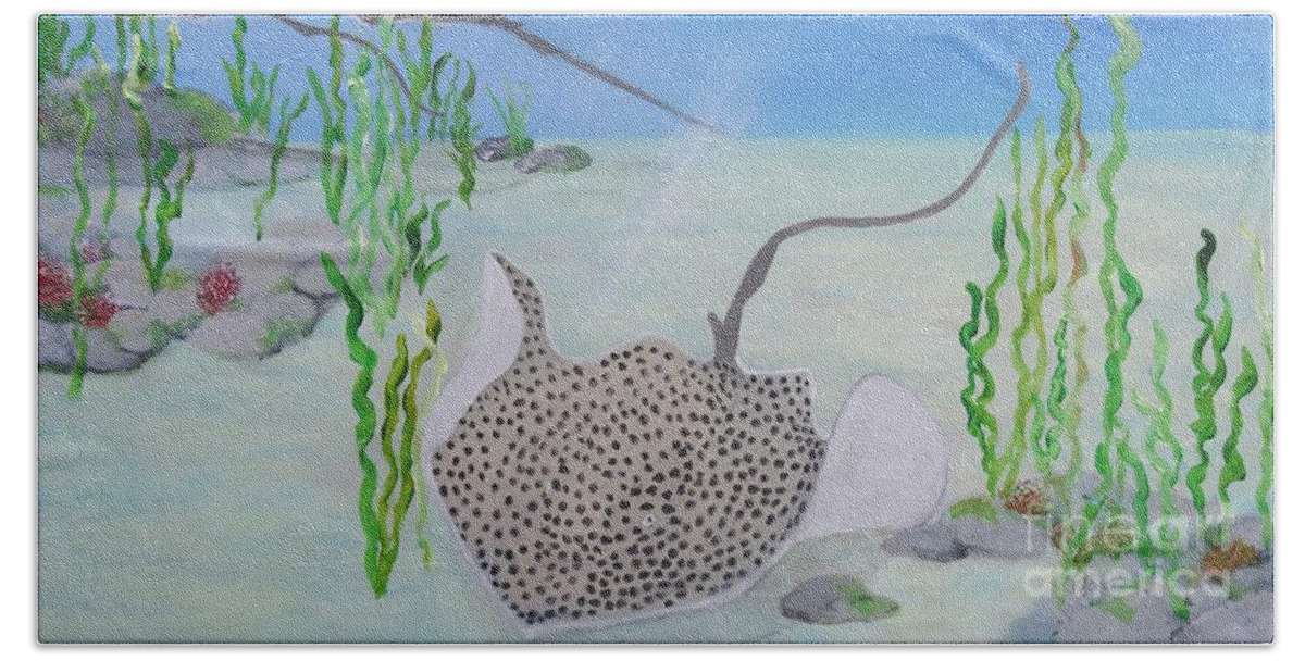 Stingray Beach Towel featuring the painting Spotted Ray by Karen Jane Jones