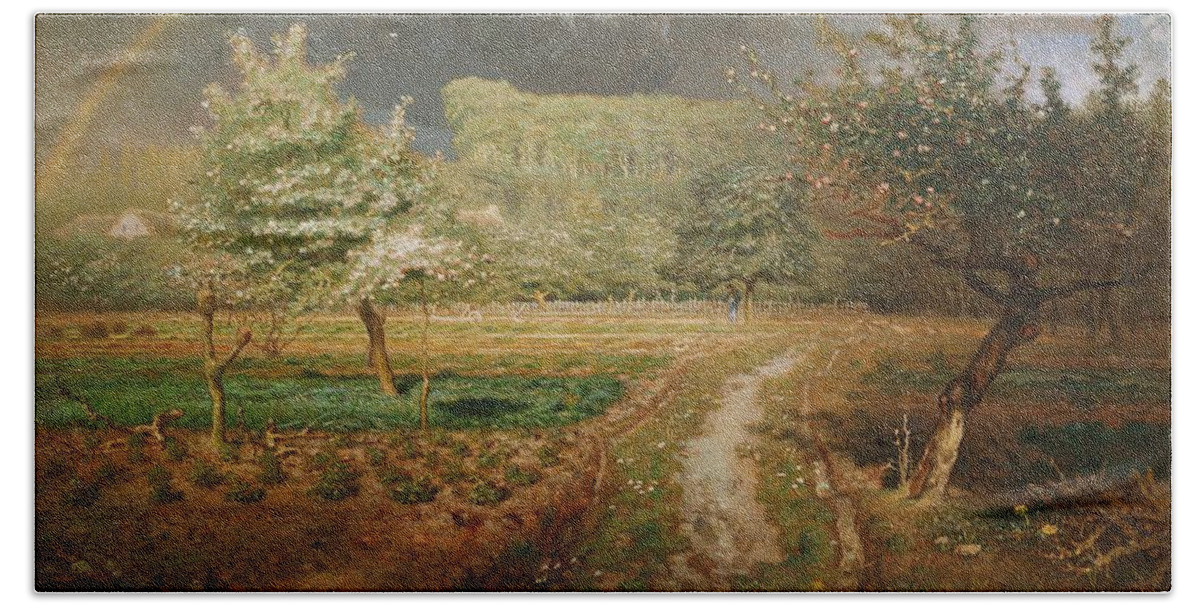 Rainbow Beach Towel featuring the painting Spring at Barbizon by Millet by Jean Francois Millet