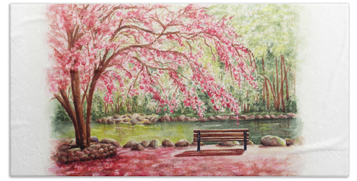 Lithia Park Beach Towel featuring the painting Spring at Lithia Park by Lori Taylor