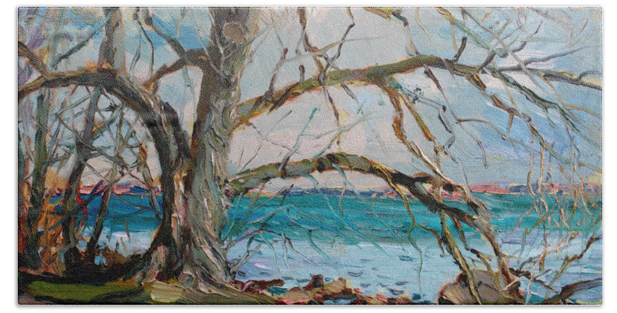 Tree Beach Towel featuring the painting Spring Breeze by Ylli Haruni