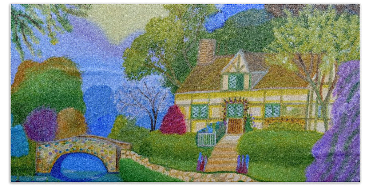 Spring Beach Towel featuring the painting Spring cottage by Magdalena Frohnsdorff