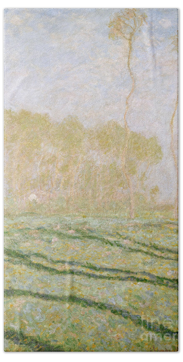 Moent Beach Towel featuring the painting Spring Countryside at Giverny by Monet by Claude Monet