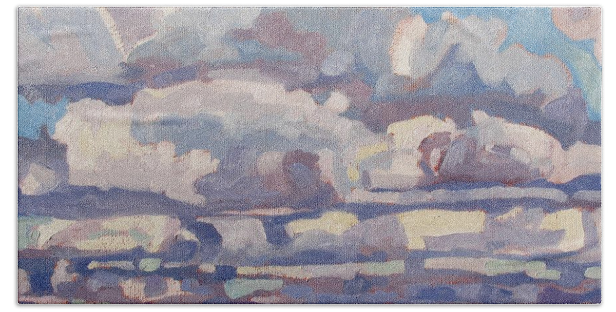 Cumulus Beach Towel featuring the painting Spring Cumulus by Phil Chadwick