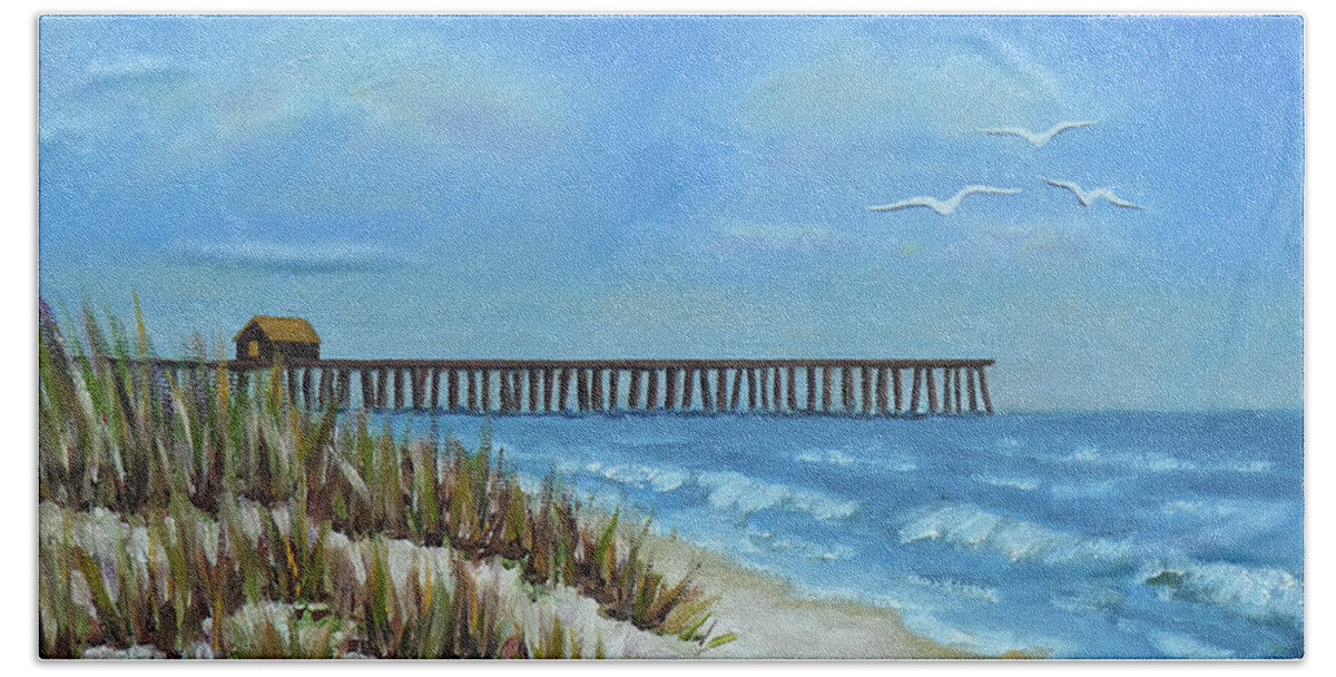 Trash Cans Beach Sheet featuring the painting Spring Day on the Beach by Val Miller