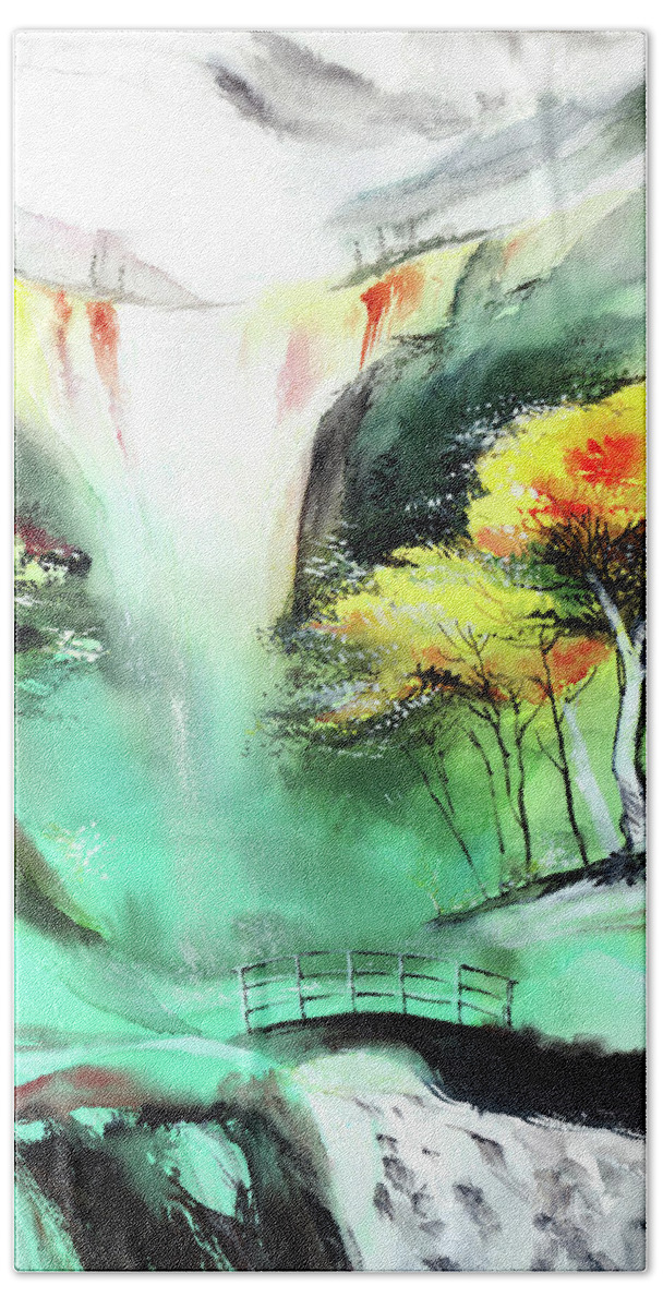 Nature Beach Towel featuring the painting Spring Fall by Anil Nene