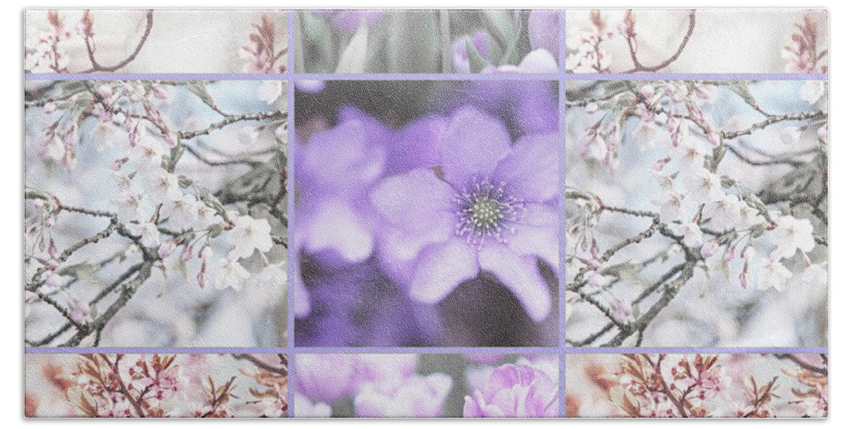 Jenny Rainbow Fine Art Photography Beach Towel featuring the photograph Spring Flower Collage. Shabby Chic Collection by Jenny Rainbow