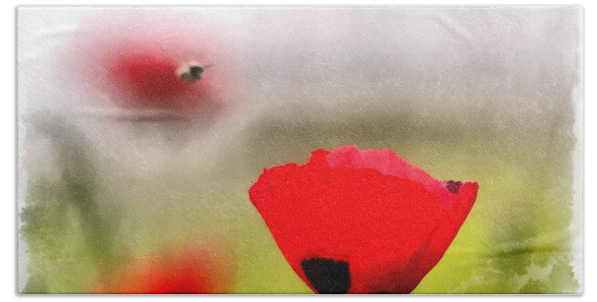 Spring Poppy Impression Beach Sheet featuring the digital art Spring flowering poppies by Michael Goyberg