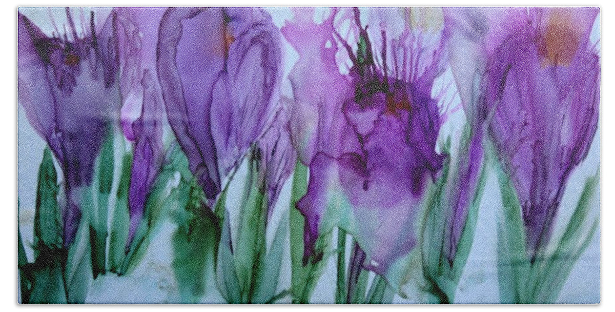 Crocus Beach Towel featuring the painting Spring Has Sprung by Marcia Breznay