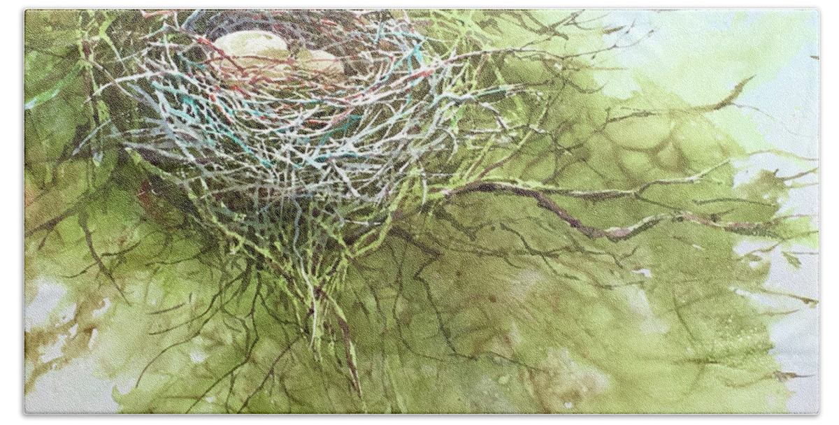 Bird Nest Beach Sheet featuring the painting Spring Omelet by Maryann Boysen