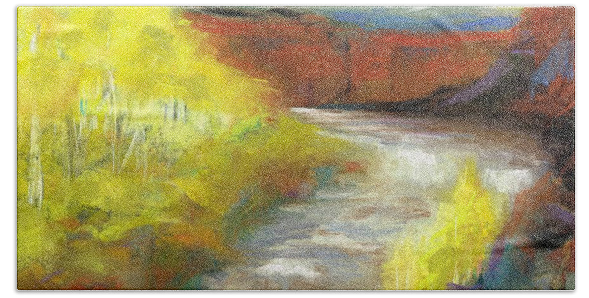 Landscapes Beach Towel featuring the painting Springtime in the Rockies by Frances Marino