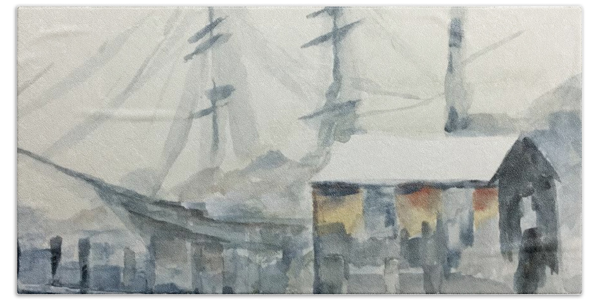 Tall Ship Beach Sheet featuring the painting Square rigger by Stan Tenney