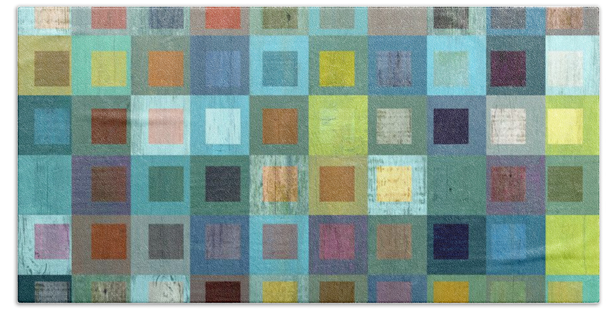 Abstract Beach Towel featuring the digital art Squares in Squares Two by Michelle Calkins
