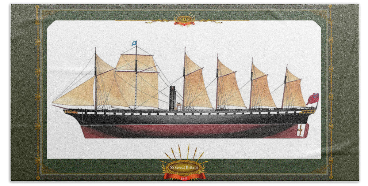 Great Britain Beach Towel featuring the mixed media SS Great Britain by The Collectioner