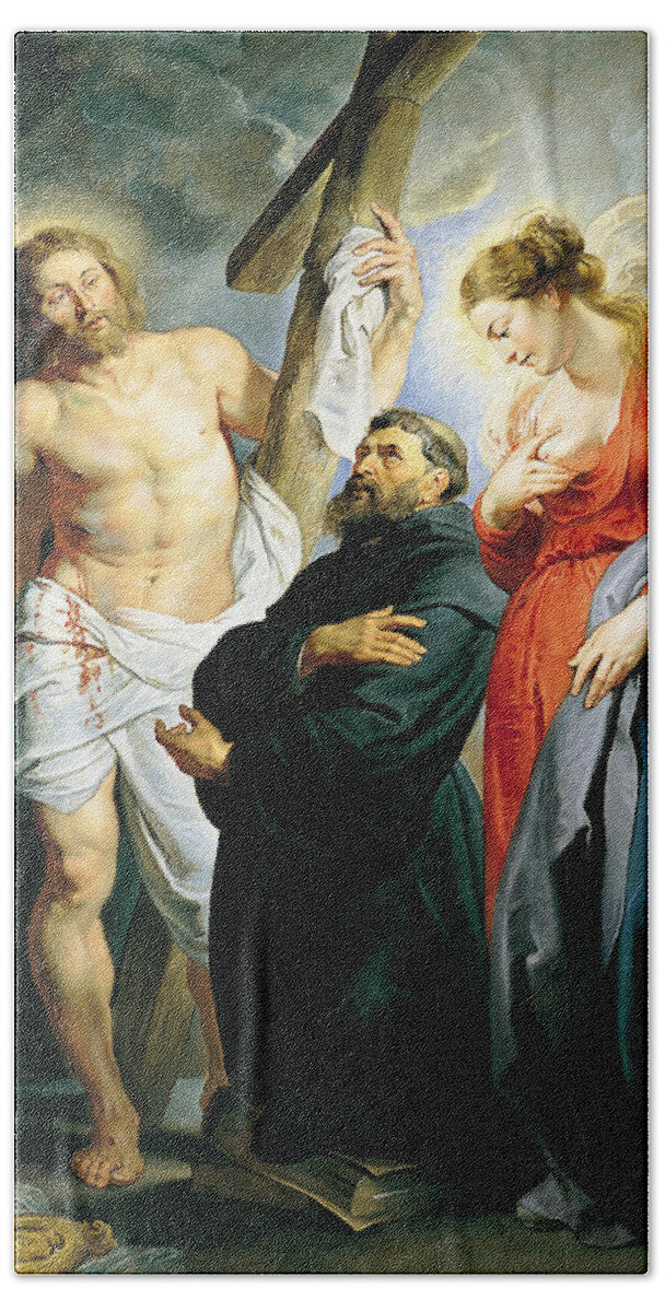 Flemish Painters Beach Towel featuring the painting St. Augustine between Christ and the Virgin by Peter Paul Rubens
