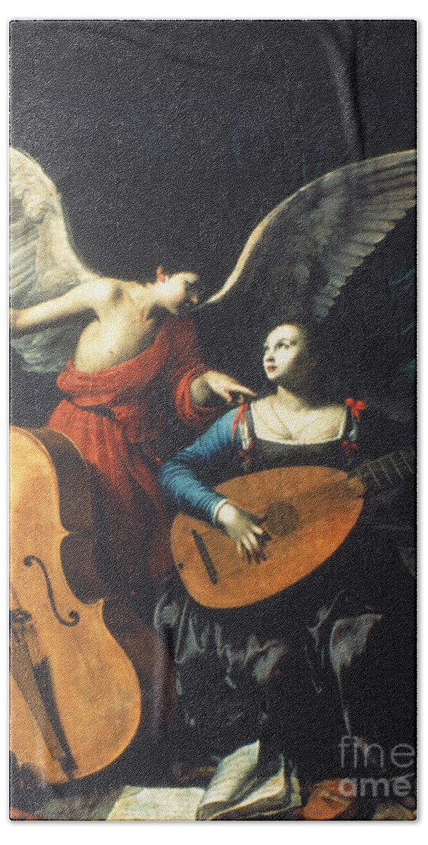 1600 Beach Towel featuring the painting St. Cecilia And The Angel by Granger