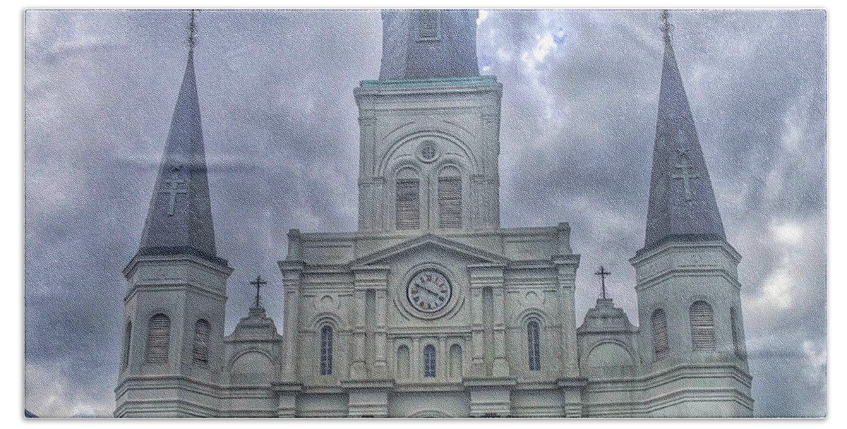 Jackson Square Beach Towel featuring the photograph St Louis Cathedral by Barry Bohn