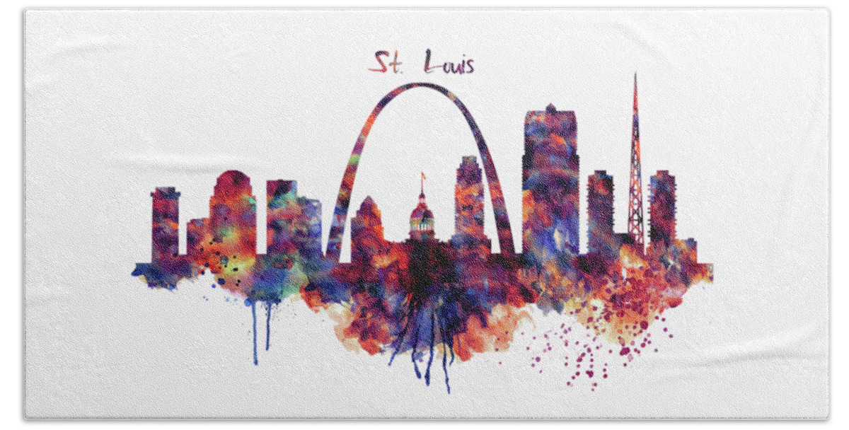 St Louis Beach Sheet featuring the painting St Louis Skyline by Marian Voicu