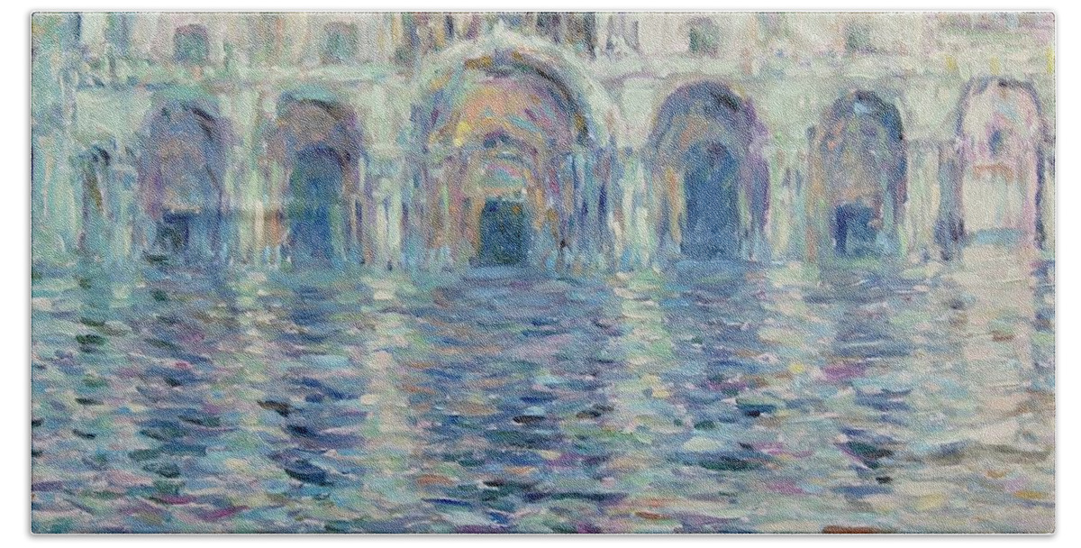 Italie Beach Towel featuring the painting st-Marco square- Venice by Pierre Dijk