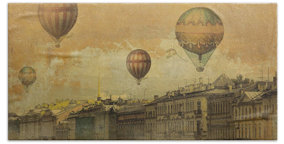 St Petersburg Beach Towel featuring the digital art St Petersburg with air baloons by Jeff Burgess