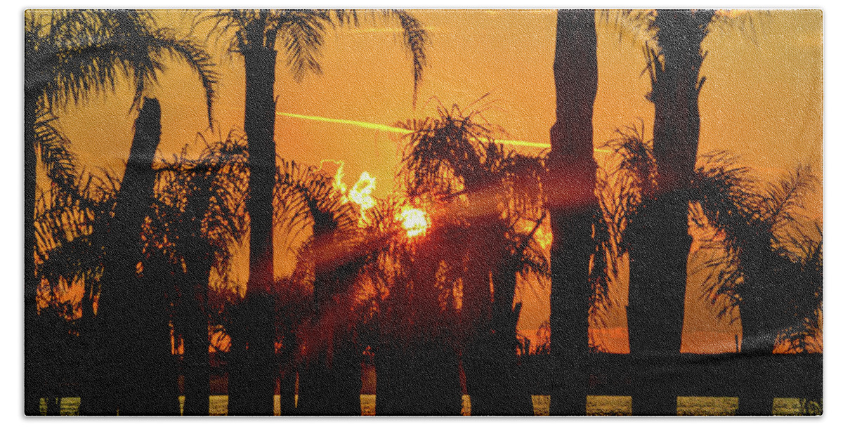 Alabama Beach Towel featuring the photograph Stack of Palms in a Orange Sky by Michael Thomas