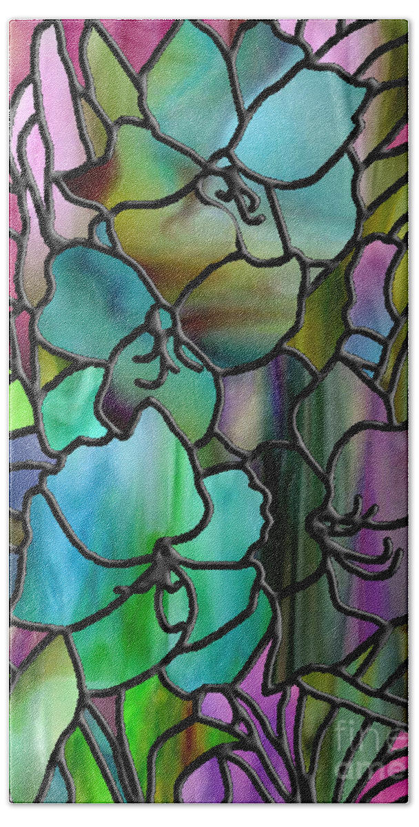 Stained Glass Beach Towel featuring the painting Stained Glass Amaryllis by Mindy Sommers