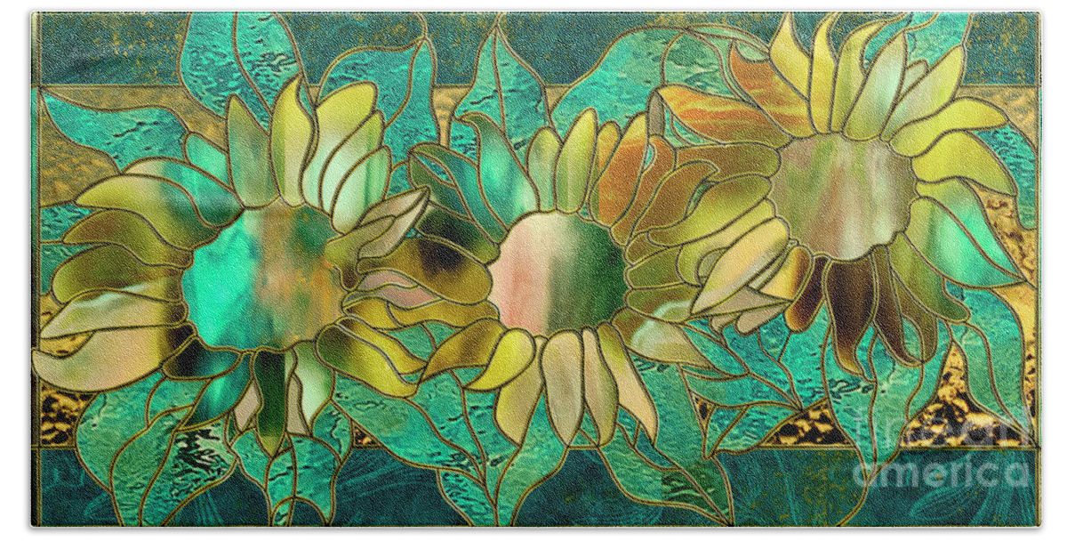 Sunflowers Beach Towel featuring the painting Stained Glass Sunflowers by Mindy Sommers
