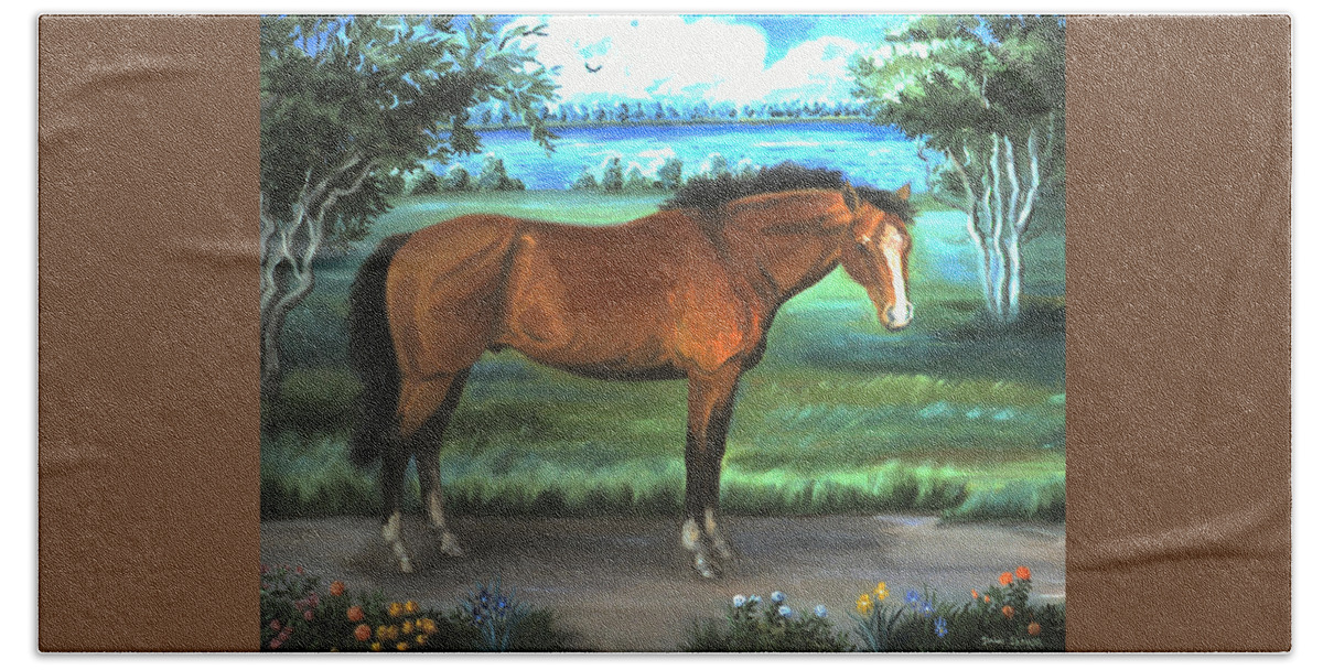 Horse Beach Towel featuring the painting Stallion Portrait by Dawn Senior-Trask
