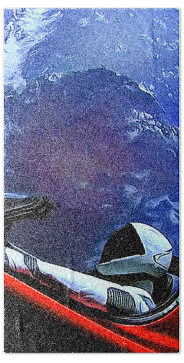 Starman Beach Towel featuring the photograph Starman in Tesla with planet earth by SpaceX