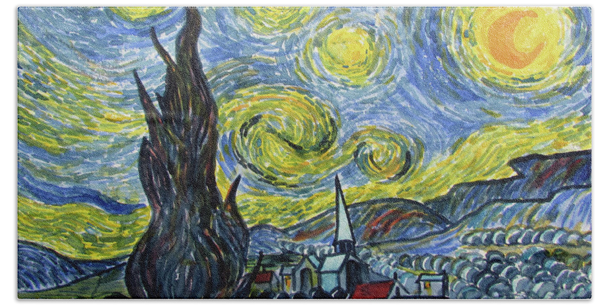 Glenn Marshall Beach Towel featuring the painting Starry, Starry Night by Glenn Marshall